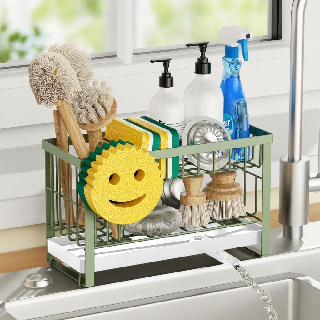 Sponge Holder for Kitchen Sink,Smiley Face Sink Caddy with Removable Brush Holder,Self-Draining Sponge Caddy for Sponge,Soap,Dish Brush,Scrubber,Kitchen Essentials and Gadgets - view 5
