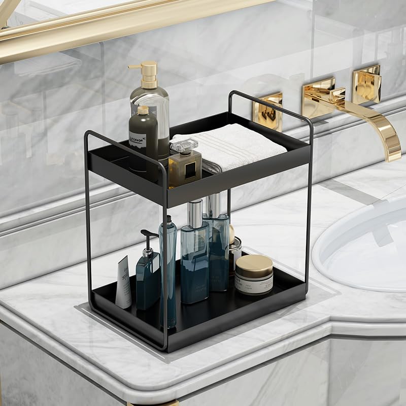 2 Tier Bathroom Counter Organizer, Vanity Storage Shelf, Black - view 2