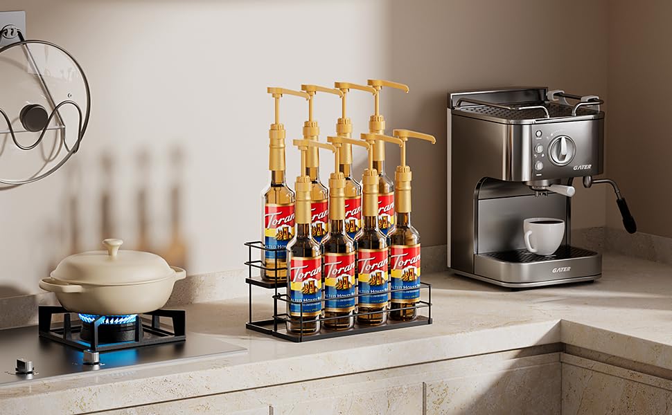 8 Bottle Capacity Coffee Syrup Organizer 2 Tier Coffee Syrup Stand Shelf for Coffee Bar Kitchen Small Wine Rack for Bar Family Storage for Syrup Wine Dressing - view 5