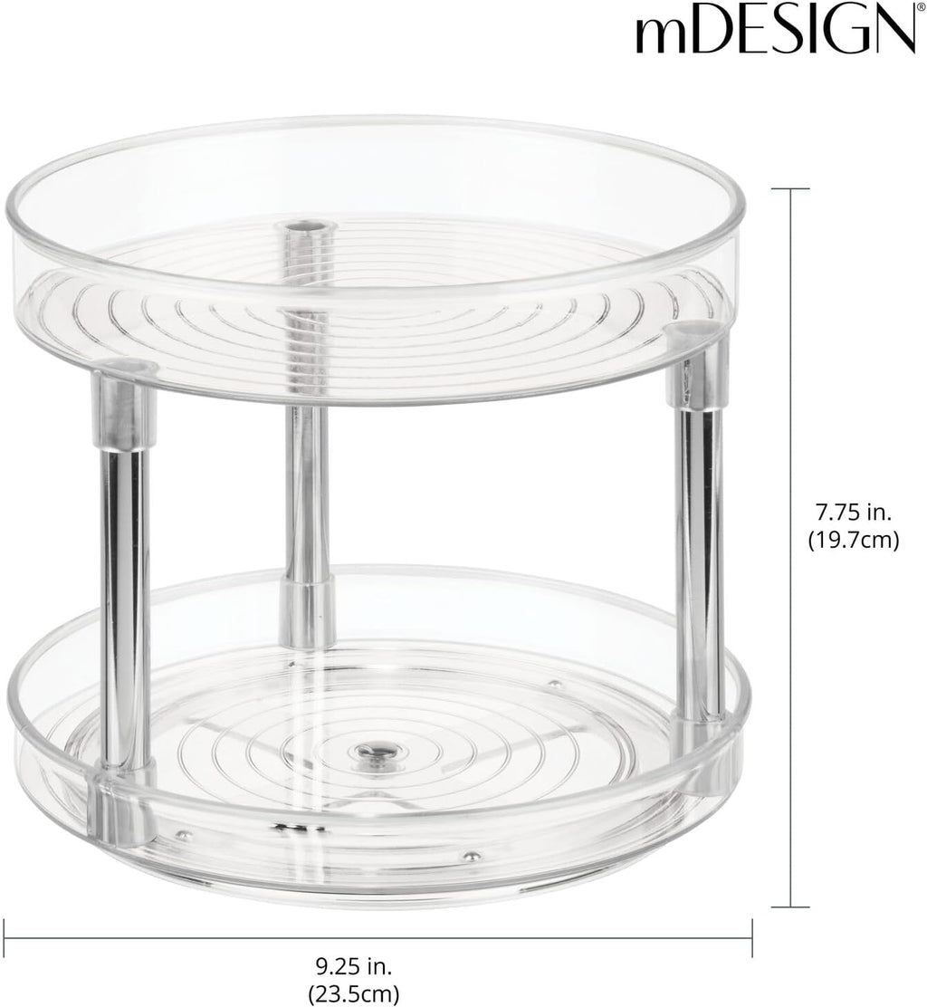 2-tier lazy susan turntable for kitchen cabinets, shelf, table, countertop, 9" multi level rotating organizer carousel, storage turntable organizer, 2 pack, clear/chrome - view 4