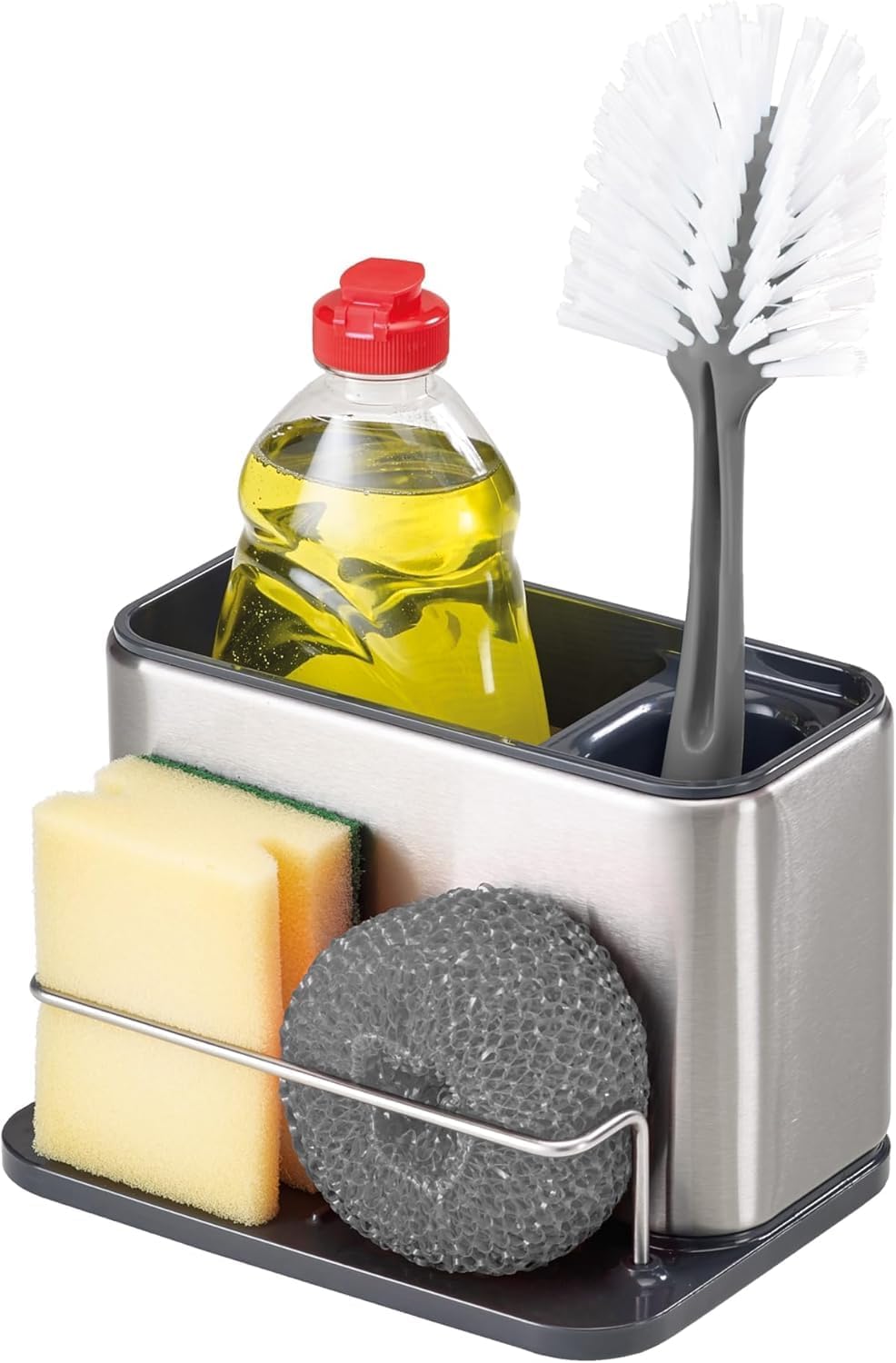 Surface stainless steel caddy sink area organizer and sponge holder, gray