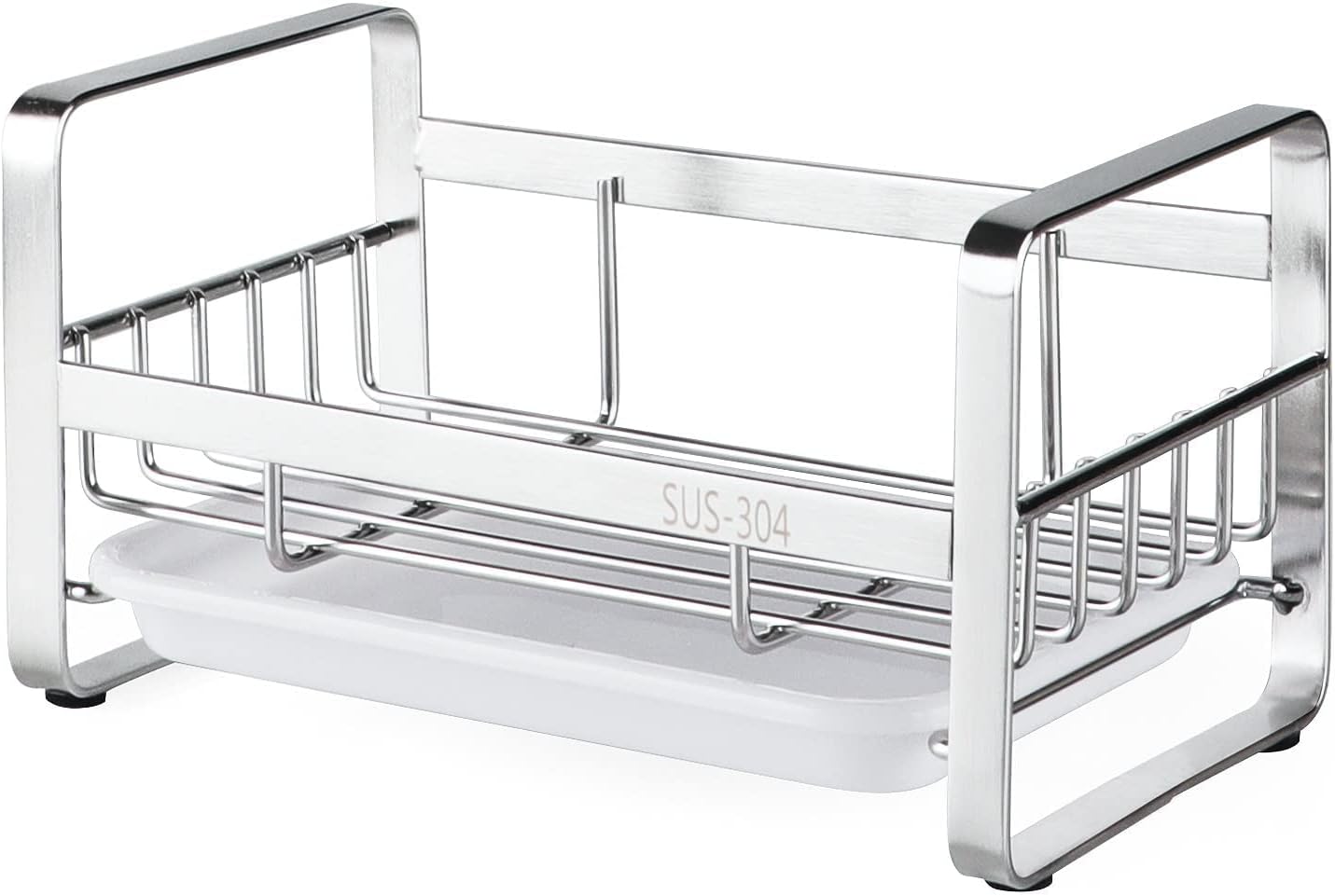 Kitchen Sink Sponge Holder, 304 Stainless Steel Kitchen Soap Dispenser Caddy Organizer, Countertop Soap Dish Rack Drainer with Removable Drain Tray, not Including Dispenser and Brush | Removable Drain Tray, Holds Sponges Soap Bottles Brushes, Countertop S - view 2