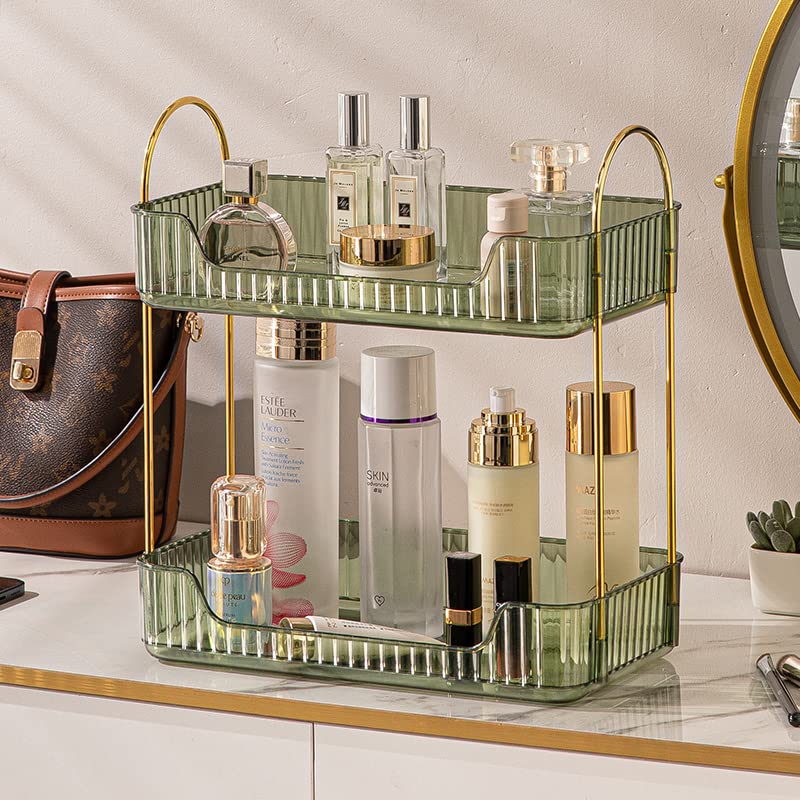 Bathroom Counter Organizer Countertop Storage, Cosmetics Skincare Shelf, Makeup Organizer Perfume for Dresser Vanity Tray, Spice Rack for Kitchen(2 Tier-Green) - view 2