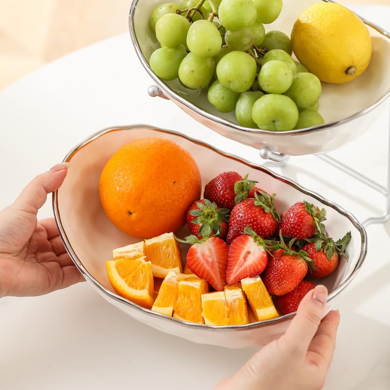White Fruit Bowl with Gold Metal Stand, 3 Tier Modern Ceramic Fruit Bowl Fruit Rack for Kitchen Counter, Tiered Fruit Basket for Snacks Bread Candy Storage (White,3 Tier) - view 5
