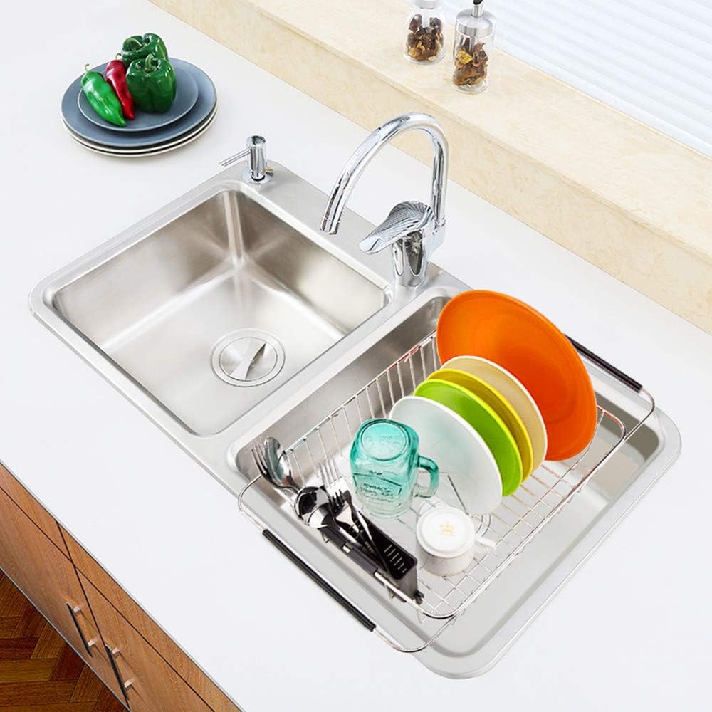 Expandable Dish Drying Rack Over the Sink Dish Drainer Dish Rack in Sink or On Counter with Utensil Silverware Storage Holder, Rustproof Stainless Steel - view 3