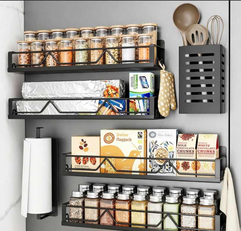 16.9 Inch Large Capacity Magnetic Spice Rack for Refrigerator Black, 4 Pack - view 8