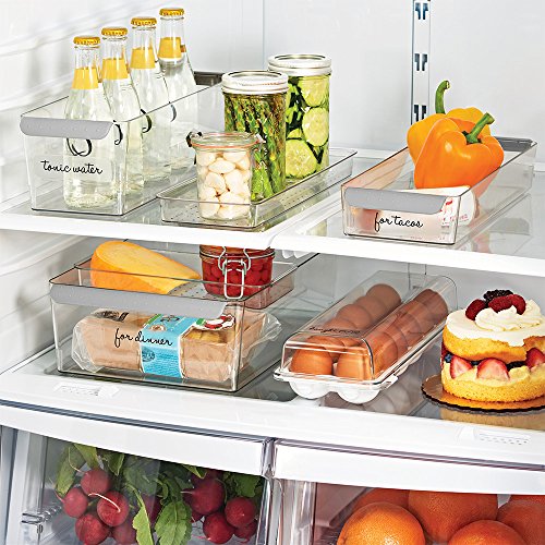 Premium Long Premium Fridge Bin, Organizer for Produce, Cheeses, Meats & Deli Items, Dry-Erase Label Area, Multi-Purpose Fridge Storage, Soft Grip Handles, Grey - view 3