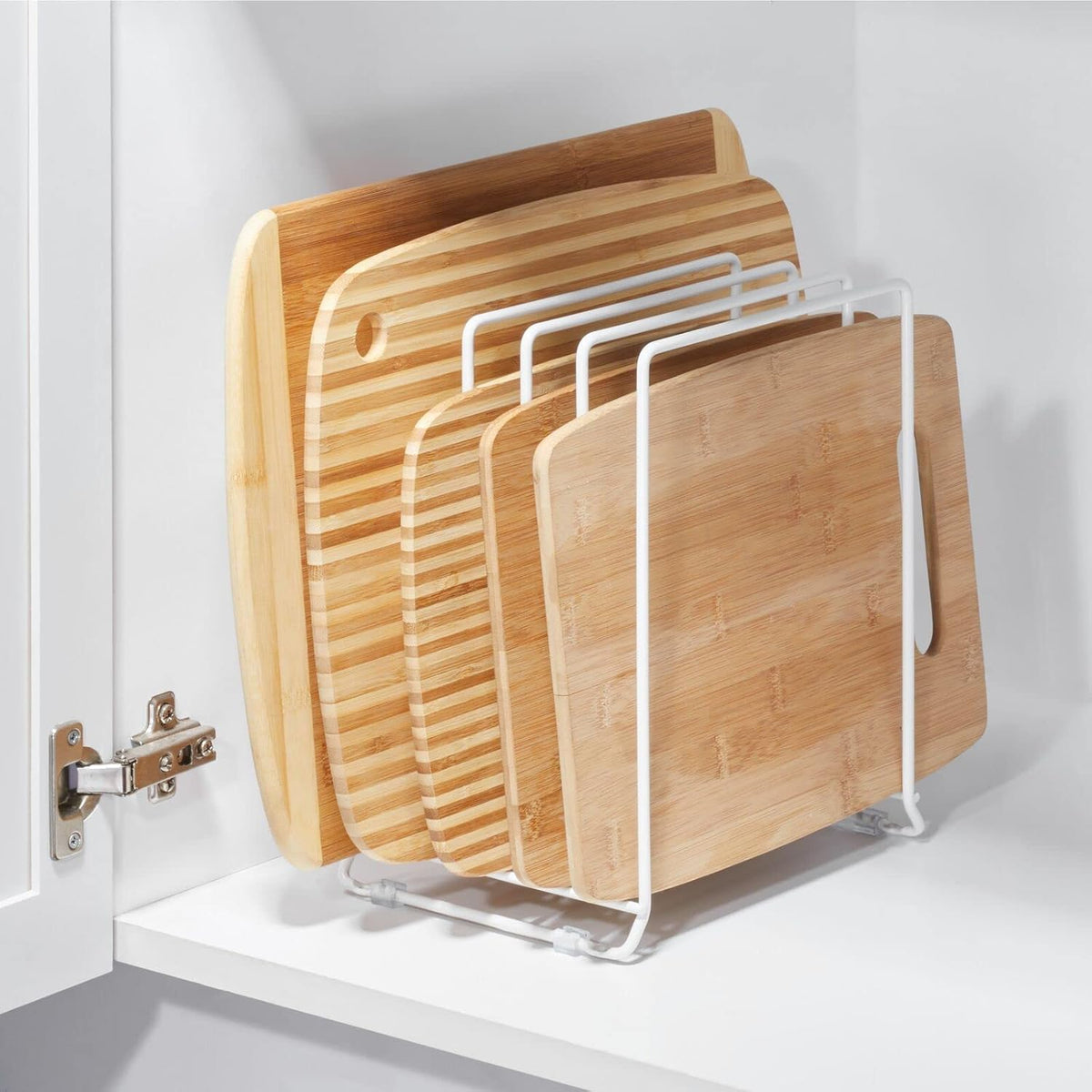 X-Large Steel Storage Tray Organizer Rack for Kitchen Cabinet - Divided Holder with 5 Slots for Skillets, Frying Pan, Pot Lids, Cutting Board, Baking Sheets - Concerto Collection - White - view 2