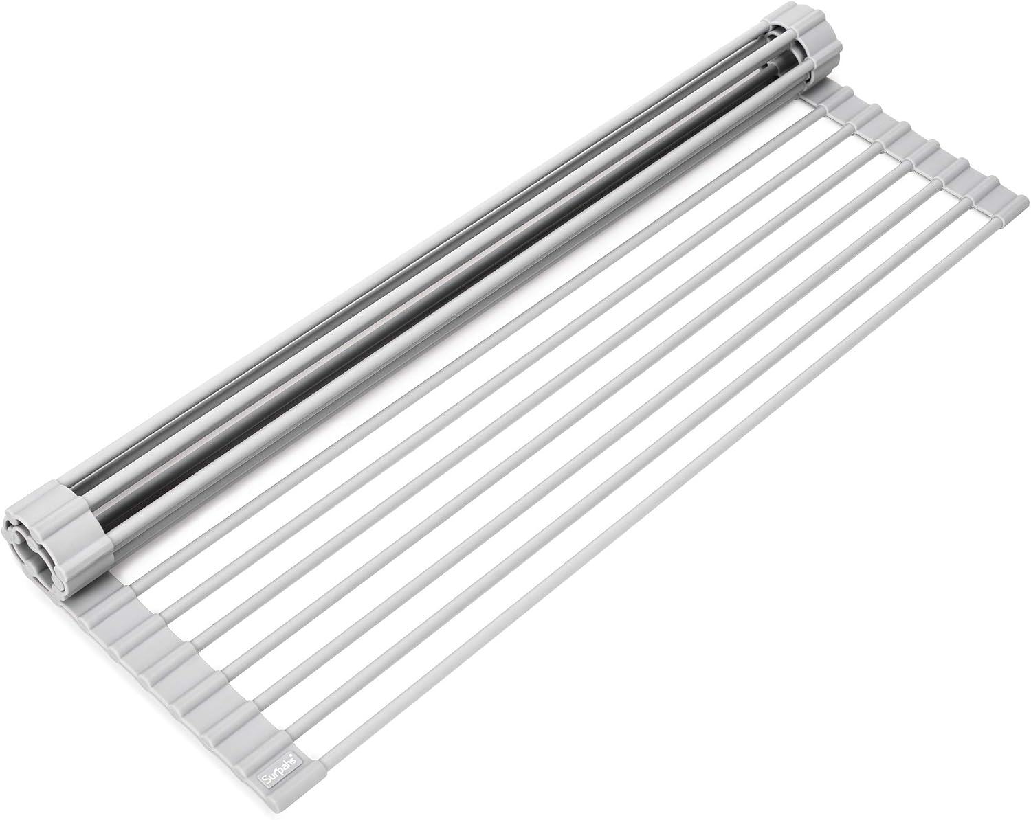 20.5 x 13.1 Inch Roll-Up Dish Drying Rack, Fits Across Sink Openings up to 19.5 Inches, Heavy-Duty Premium Silicone, Strong Support, Non-Slip, Heat-Resistant, Warm Gray