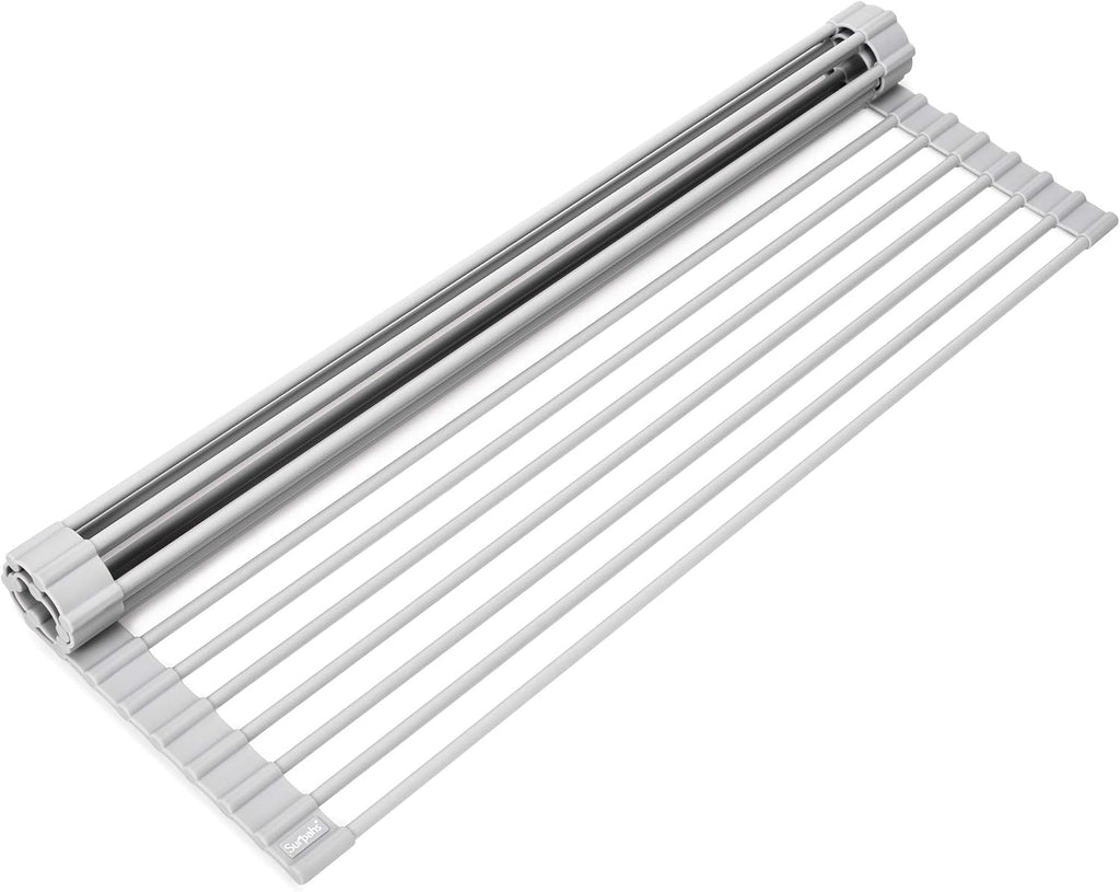 17.5 x 13.1 Inch Roll-Up Dish Drying Rack, Fits Across Sink Openings up to 16.5 Inches, Heavy-Duty Premium Silicone, Strong Support, Non-Slip, Heat-Resistant, Warm Gray - view 8