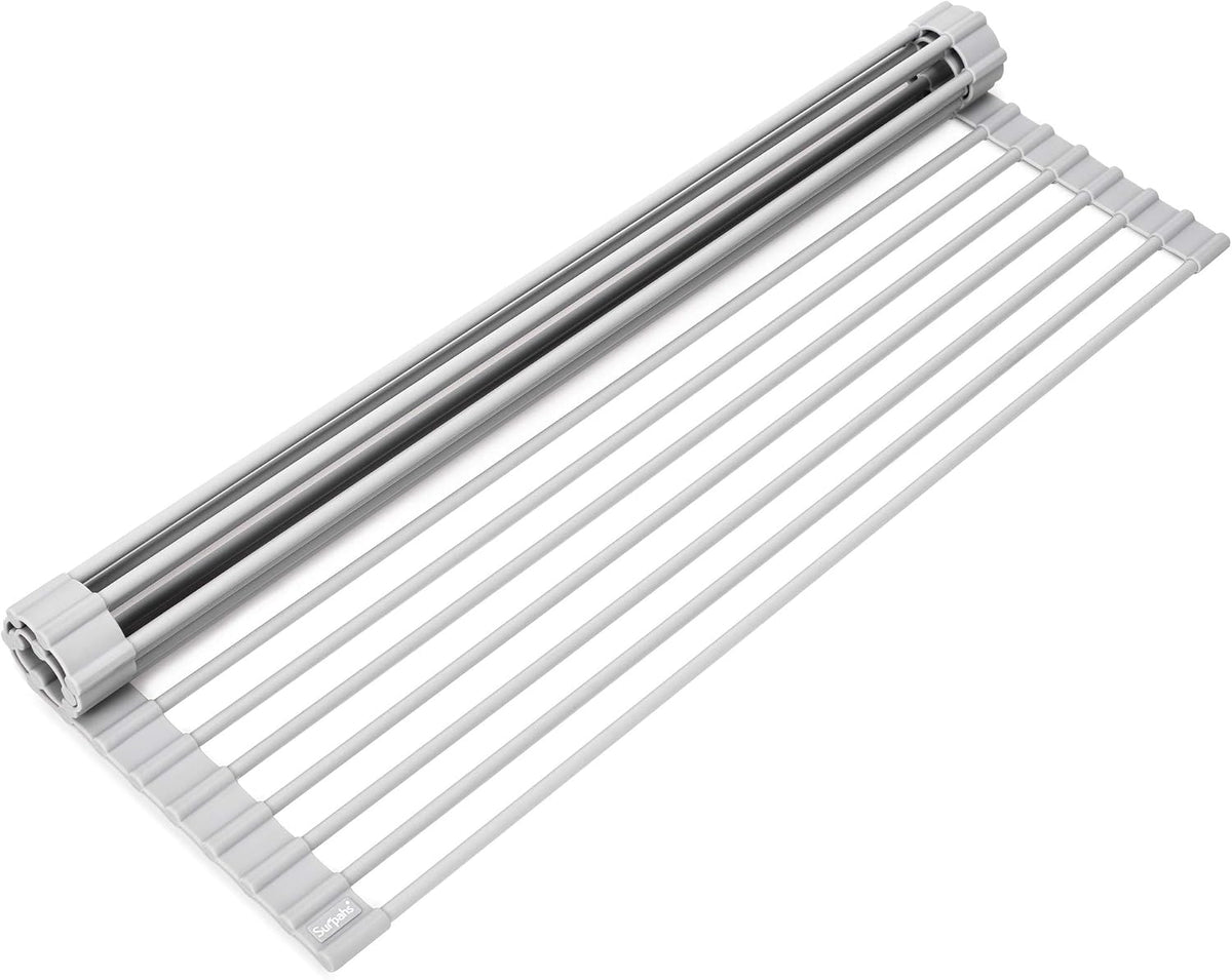 17.5 x 13.1 Inch Roll-Up Dish Drying Rack, Fits Across Sink Openings up to 16.5 Inches, Heavy-Duty Premium Silicone, Strong Support, Non-Slip, Heat-Resistant, Warm Gray - view 8