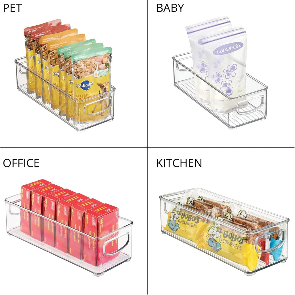 Plastic Stackable Small Organizing Bin Kitchen Pantry Cabinet, Refrigerator, Freezer Food Organization Storage Bins with Handles, Drawer Container Organizer, Ligne Collection, 6 Pack - Clear - view 7