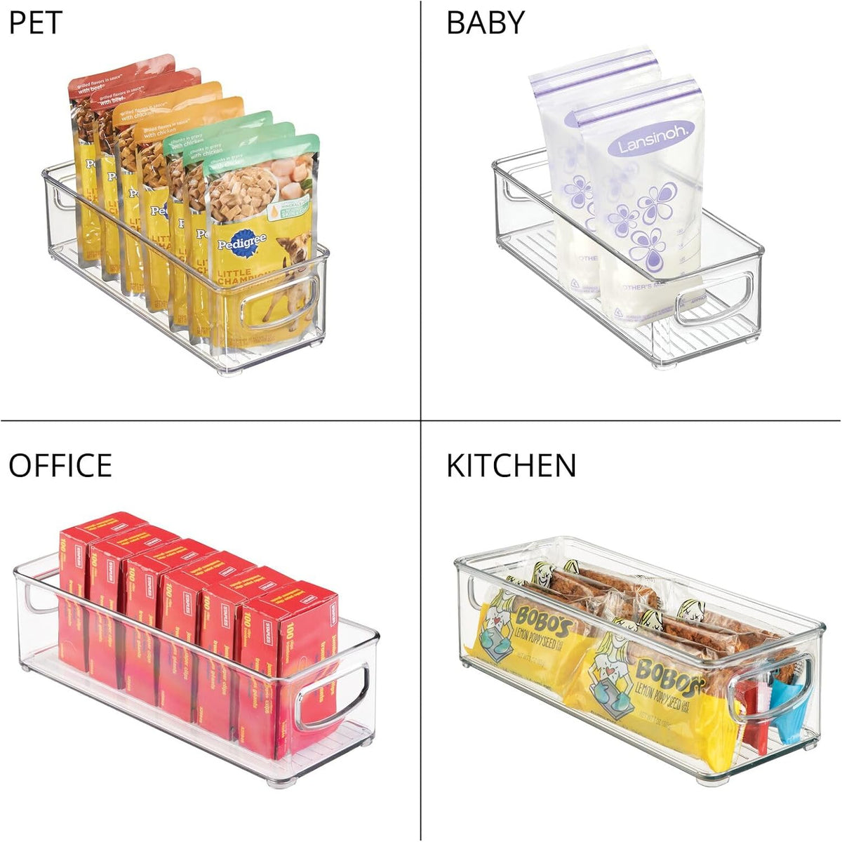 Plastic Stackable Small Organizing Bin Kitchen Pantry Cabinet, Refrigerator, Freezer Food Organization Storage Bins with Handles, Drawer Container Organizer, Ligne Collection, 6 Pack - Clear - view 7