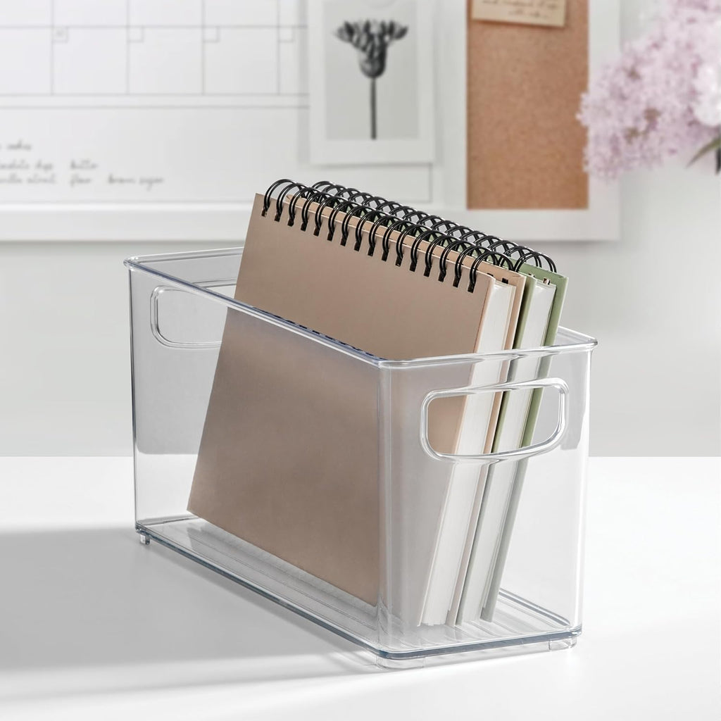 Plastic Stackable Pantry Bin, Set of 2, Clear | Storage Bin with Handles, For Cabinets or Fridge - view 8