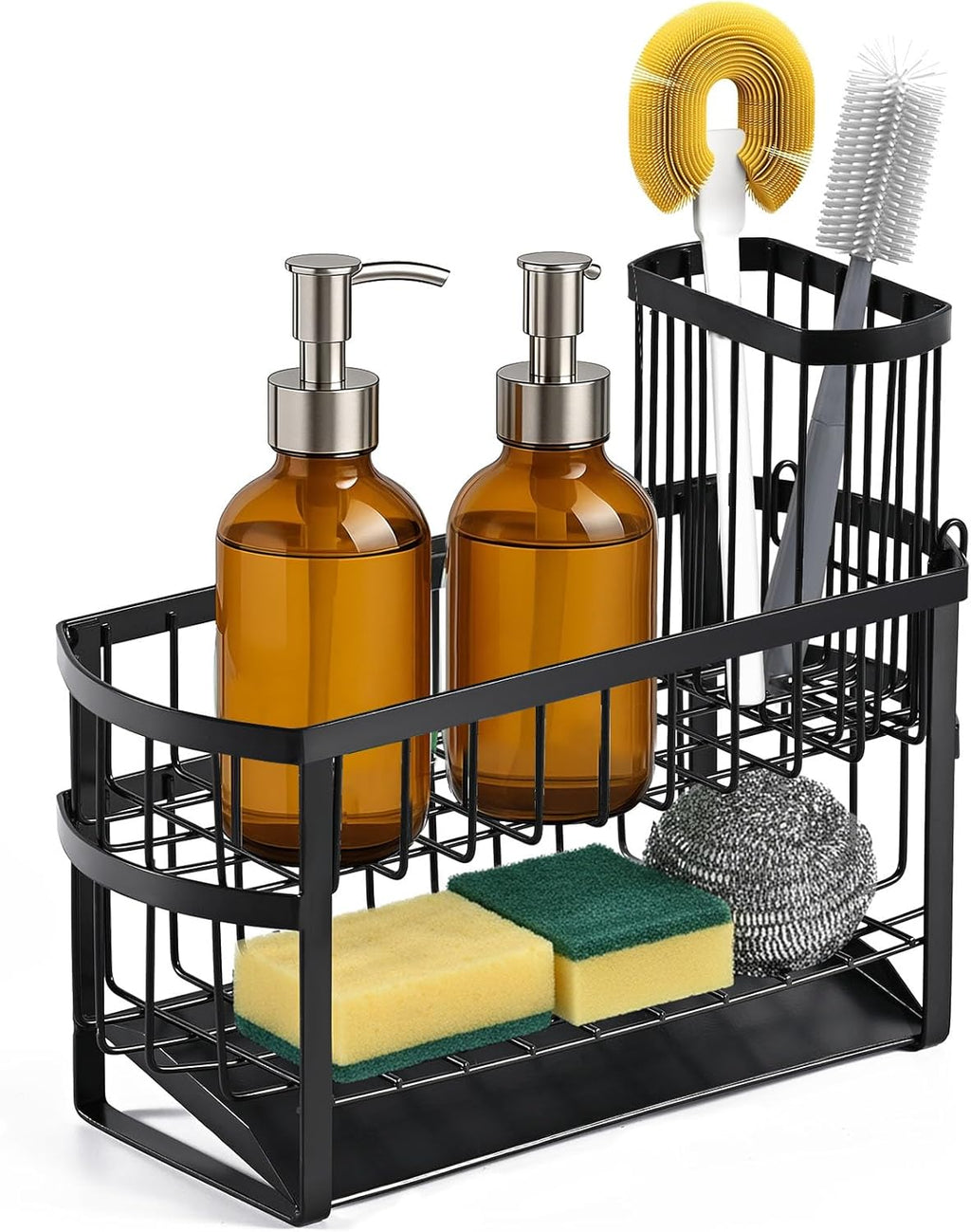 Kitchen Sink Organizer Caddy, 2 Tier Sink Caddy Organizer with High Brush Holder, Rust-Proof Countertop Rack (Black 10.6 * 4.3 * 5.7") for Kitchen Accessories & Dish Brushes - view 8