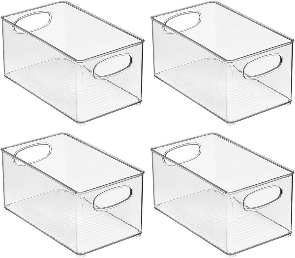 Plastic kitchen organizer - storage holder bin with handles for pantry, cupboard, cabinet, fridge/freezer, shelves, counter - holds canned food, snacks - 4 pack - clear - view 4