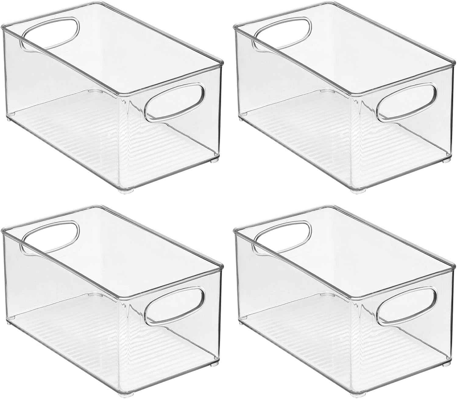 Plastic kitchen organizer - storage holder bin with handles for pantry, cupboard, cabinet, fridge/freezer, shelves, counter - holds canned food, snacks - 4 pack - clear - view 4