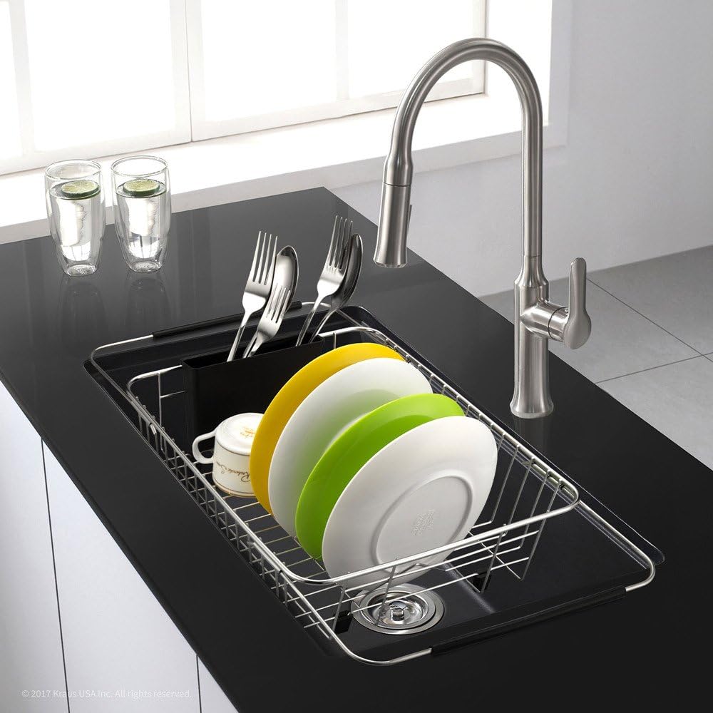 Expandable Dish Drying Rack Over the Sink Dish Drainer Dish Rack in Sink or On Counter with Utensil Silverware Storage Holder, Rustproof Stainless Steel - view 4