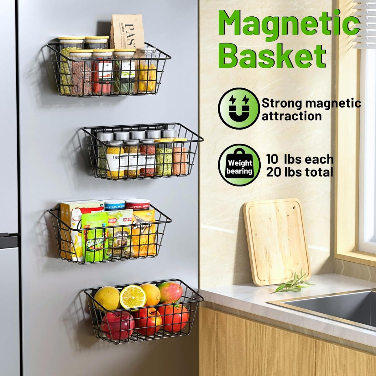 Magnetic Shelf for Fridge, 2 Pack Seasoning Organizer with Strong Magnets for Kitchen Storage Organization, Moveable Magnetic Spice Rack for Refrigerator, Whiteboard, Kitchen Counter, Cabinet - view 2
