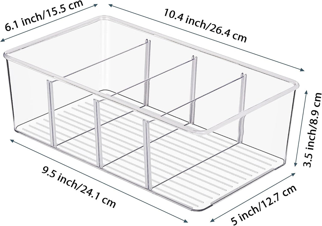 4 Pack Food Storage Organizer Bins, Clear Plastic, 4 Compartments | For Pantry, Kitchen, Fridge and Cabinet Organization, Organize Food Packets, Snacks, Pouches and Spice Packets - view 2