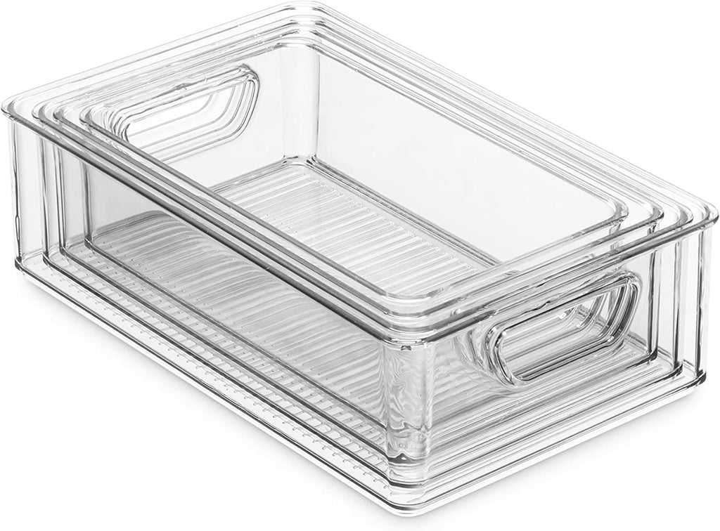 Set Of 16 Refrigerator Organizer Bins - Plastic Pantry Organization and Storage Baskets - Stackable Food Fridge Organizers with Cutout Handles for Freezer, Kitchen, Countertops, Cabinets - view 2