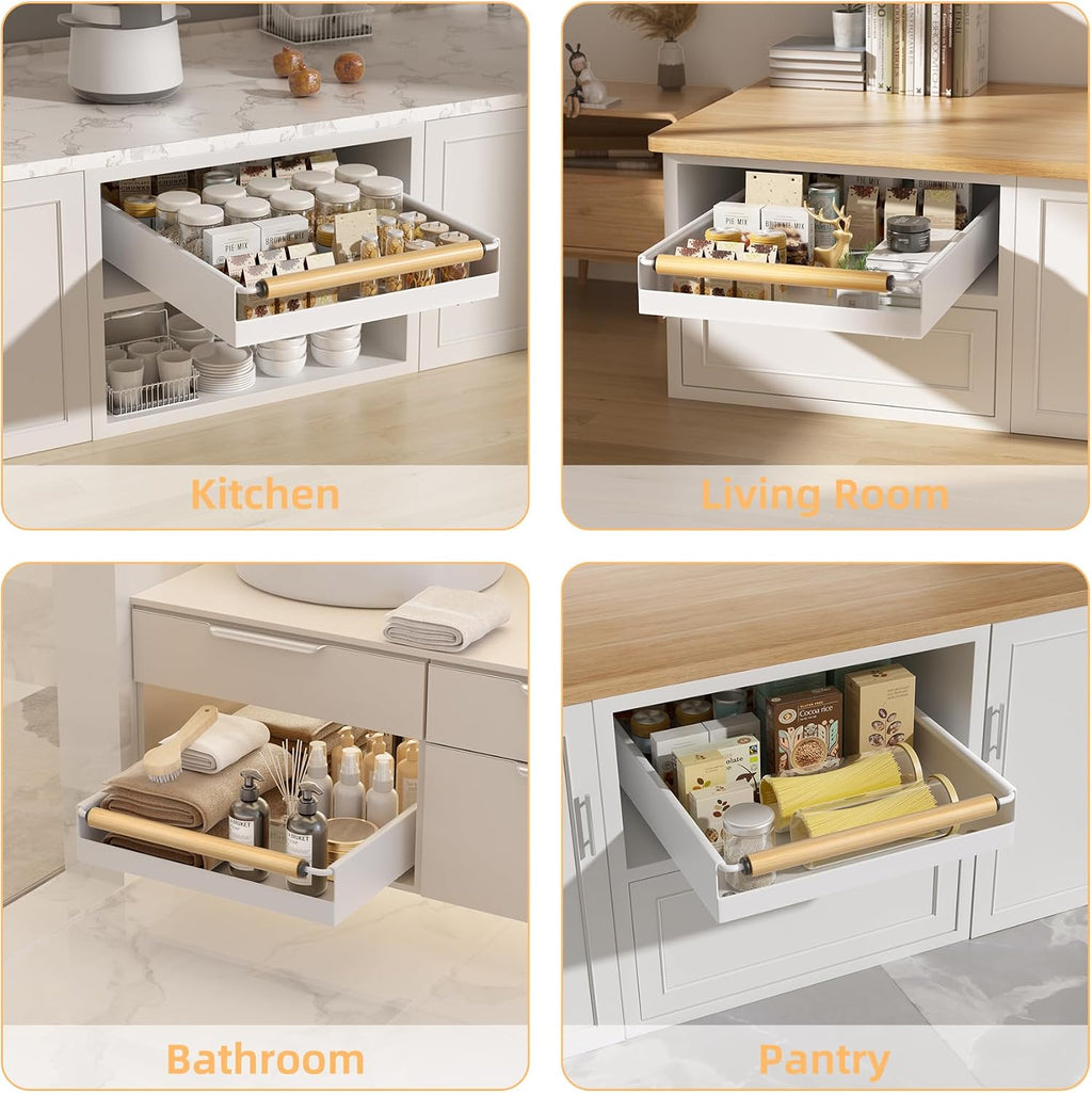 Pull Out Cabinet Organizer, 15.3'' Deep Expandable Slide Out Cabinet Organizer Fixed with Adhesive Nano Film, Slide Out Drawers Pull Out Tray for Cabinet in Kitchen, Pantry, Bathroom, White - view 7