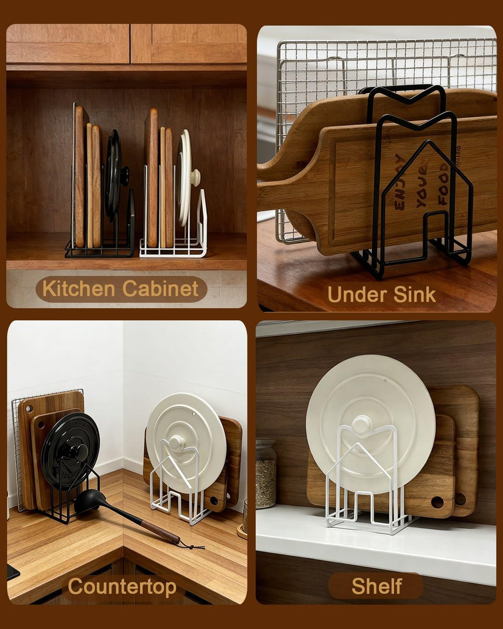 Cutting Board Rack Chopping Board Organizer Stand Holder Kitchen Countertop Pots Pan Lids Rack Organizer Flat Steel 4.92 x 5.7 x 8.47 in. Black - view 7