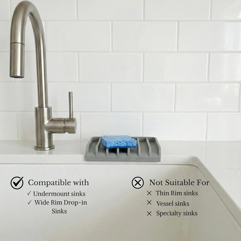 Silicone sponge holder, soap dish, self draining kitchen sink organizer, kitchen accessories, medium grey - view 3