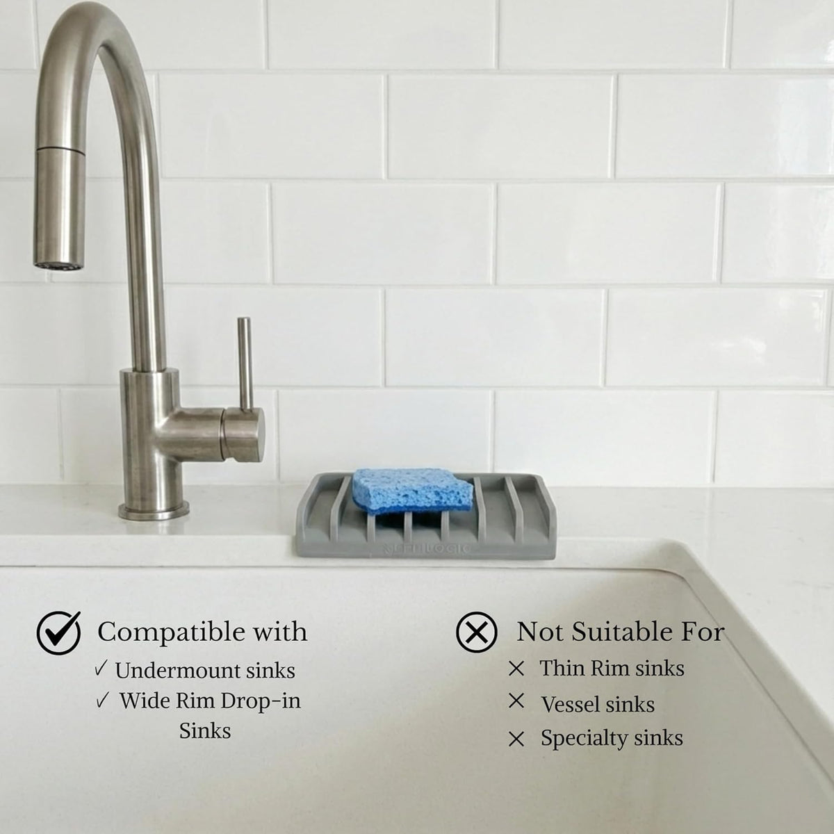 Silicone sponge holder, soap dish, self draining kitchen sink organizer, kitchen accessories, medium grey - view 3