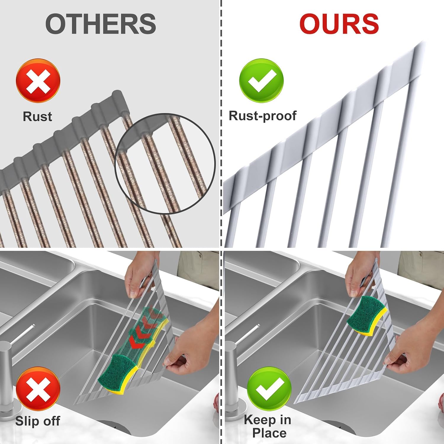 Triangle Roll Up Dish Drying Rack Over The Sink, 2025 Anti-Rust Sink Drying Rack with Full Silicone Wrapped for Top of Corner, Anti-Slip Organizer for Kitchen - view 3