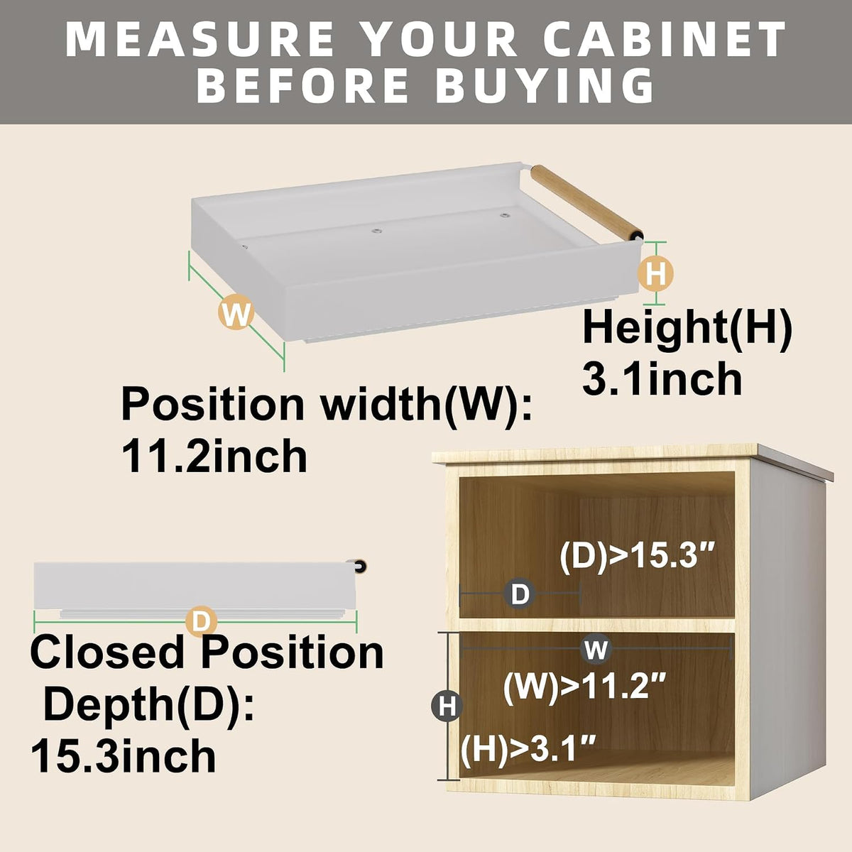 Pull Out Cabinet Organizer, 15.3'' Deep Expandable Slide Out Cabinet Organizer Fixed with Adhesive Nano Film, Slide Out Drawers Pull Out Tray for Cabinet in Kitchen, Pantry, Bathroom, White - view 2