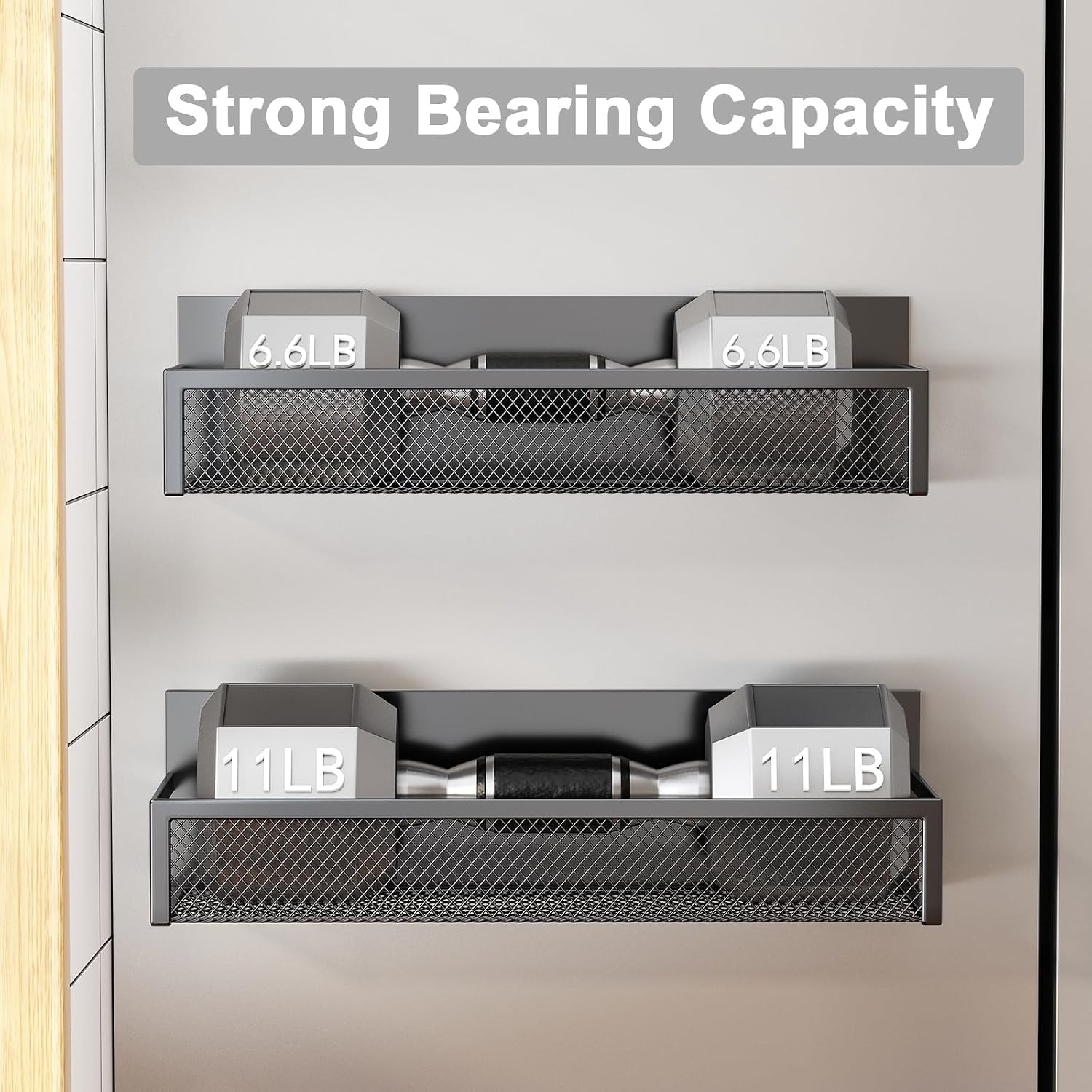 Magnetic spice rack for refrigerator, 2 pack magnetic shelf, fridge magnet organizer with moveable 4 hooks, magnetic fridge shelf for kitchen organization and storage (2 pack) - view 3