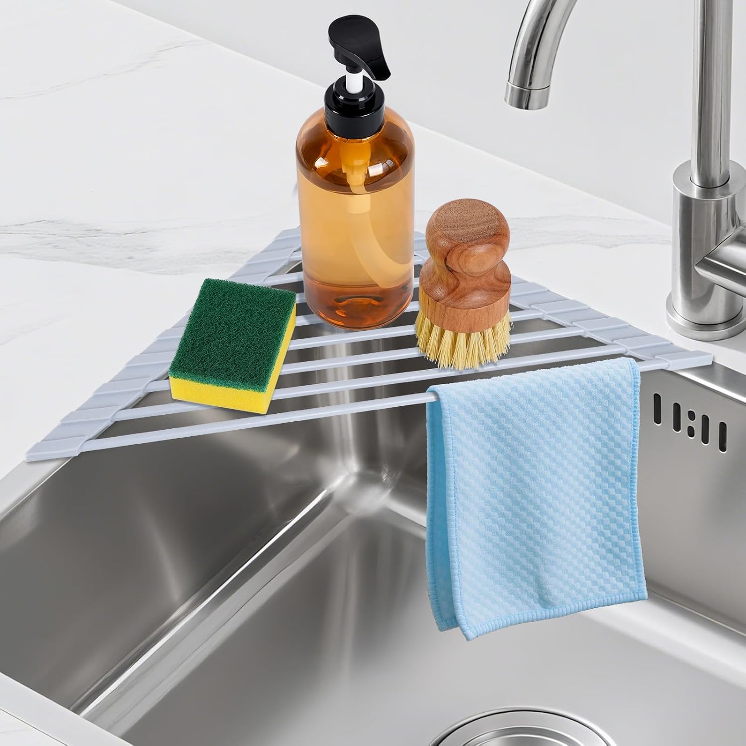Roll Up Dish Drying Rack Over The Sink Kitchen Roll Up Sink Drying Rack Multipurpose Foldable Sink Drying Mat, Heat-Resistant, Anti-Slip & Anti-Rust Dish Rack for Kitchen, 17" x 13", Black - view 6