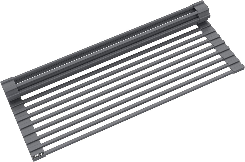 Kraus Multipurpose Over-Sink Roll-Up Dish Drying Rack, Colander and Trivet in Dark Grey, KRM-10DG