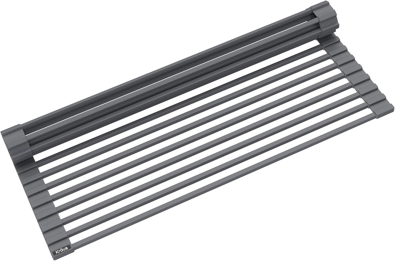 Kraus Multipurpose Over-Sink Roll-Up Dish Drying Rack, Colander and Trivet in Dark Grey, KRM-10DG