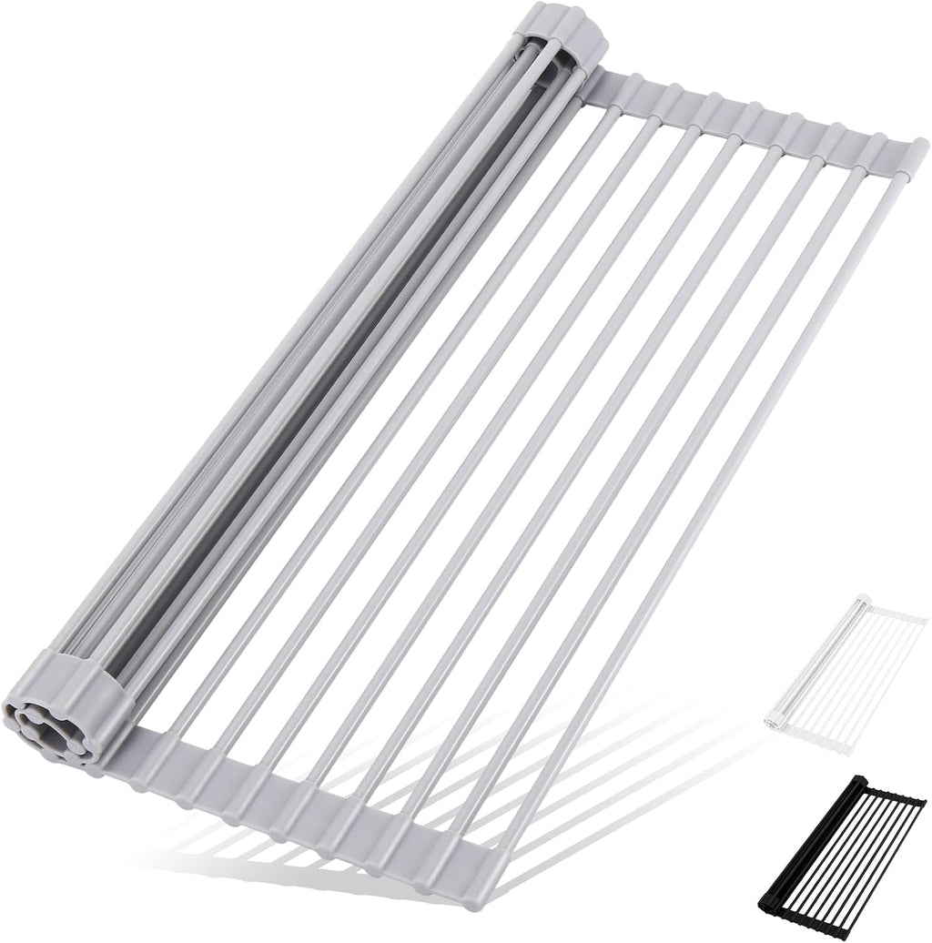 Roll Up Dish Drying Rack Over The Sink Kitchen Roll Up Sink Drying Rack Multipurpose Foldable Sink Drying Mat, Heat-Resistant, Anti-Slip & Anti-Rust Dish Rack for Kitchen, 17" x 13", Black - view 4