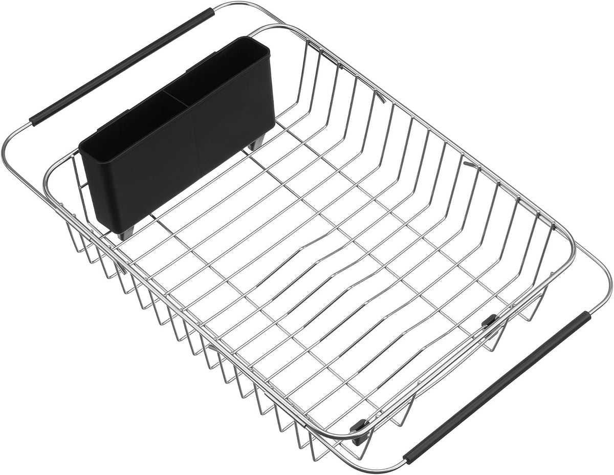 Expandable Dish Drying Rack Over the Sink Dish Drainer Dish Rack in Sink or On Counter with Utensil Silverware Storage Holder, Rustproof Stainless Steel