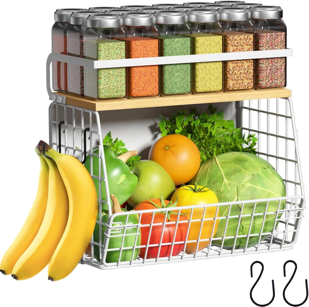 Magnetic Shelf for Fridge with Wood Lid, Fruit Potato and Onion Storage Bins, Pantry Organizers & Storage, Large Container Magnetic Spice Rack for Refrigerator, Kitchen Counter (Black, 1) - view 8