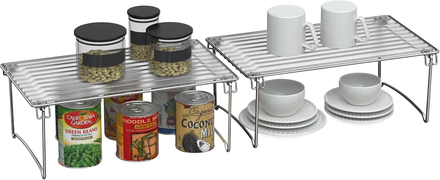 Stackable Cabinet Shelf Organizer, 2 Pack, Chrome - view 2