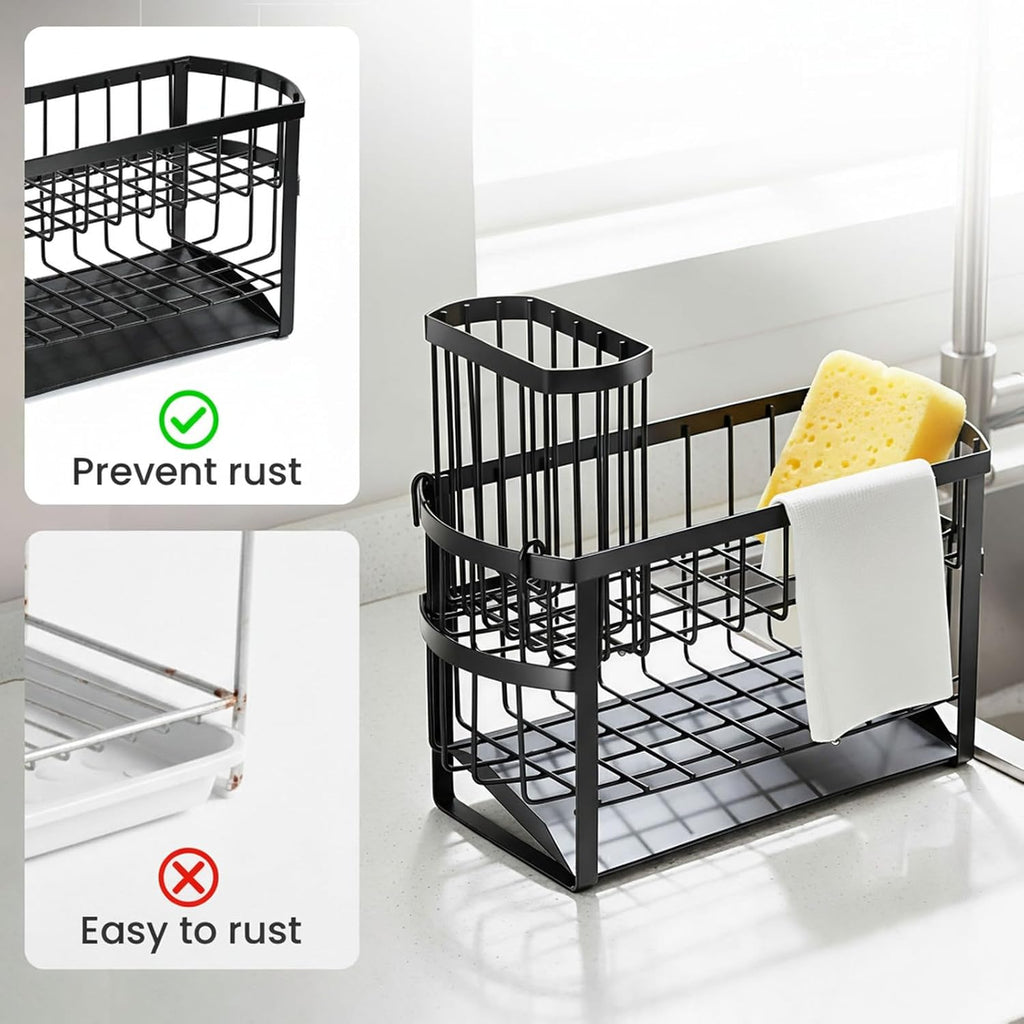 Kitchen Sink Organizer Caddy, 2 Tier Sink Caddy Organizer with High Brush Holder, Rust-Proof Countertop Rack (Black 10.6 * 4.3 * 5.7") for Kitchen Accessories & Dish Brushes - view 6