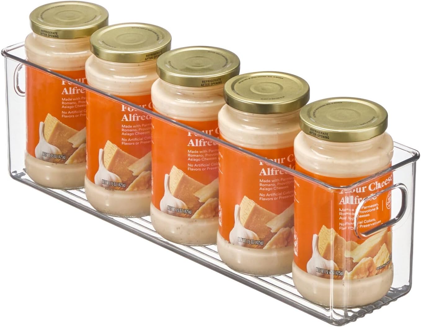 Plastic Kitchen Organizer - Storage Holder Bin with Handles for Pantry, Cupboard, Cabinet, Fridge/Freezer, Shelves, and Counter - Holds Canned Food, Snacks - 2 Pack - Clear - view 7
