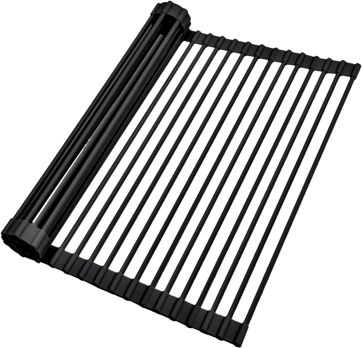 Over The Sink Dish Drainer Drying Rack, 17.6" W x 15.4" L Roll Up Dish Racks Kitchen Sink Organizer Silicone Wrapped Large in Sink Dish Drying Rack Foldable Rolling Drain Mats Anti-Slip