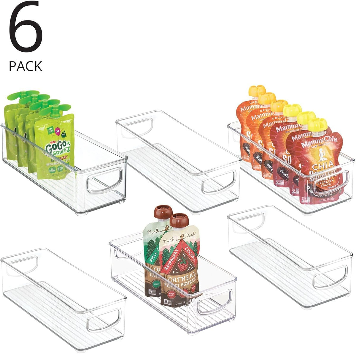 Plastic Stackable Small Organizing Bin Kitchen Pantry Cabinet, Refrigerator, Freezer Food Organization Storage Bins with Handles, Drawer Container Organizer, Ligne Collection, 6 Pack - Clear - view 2