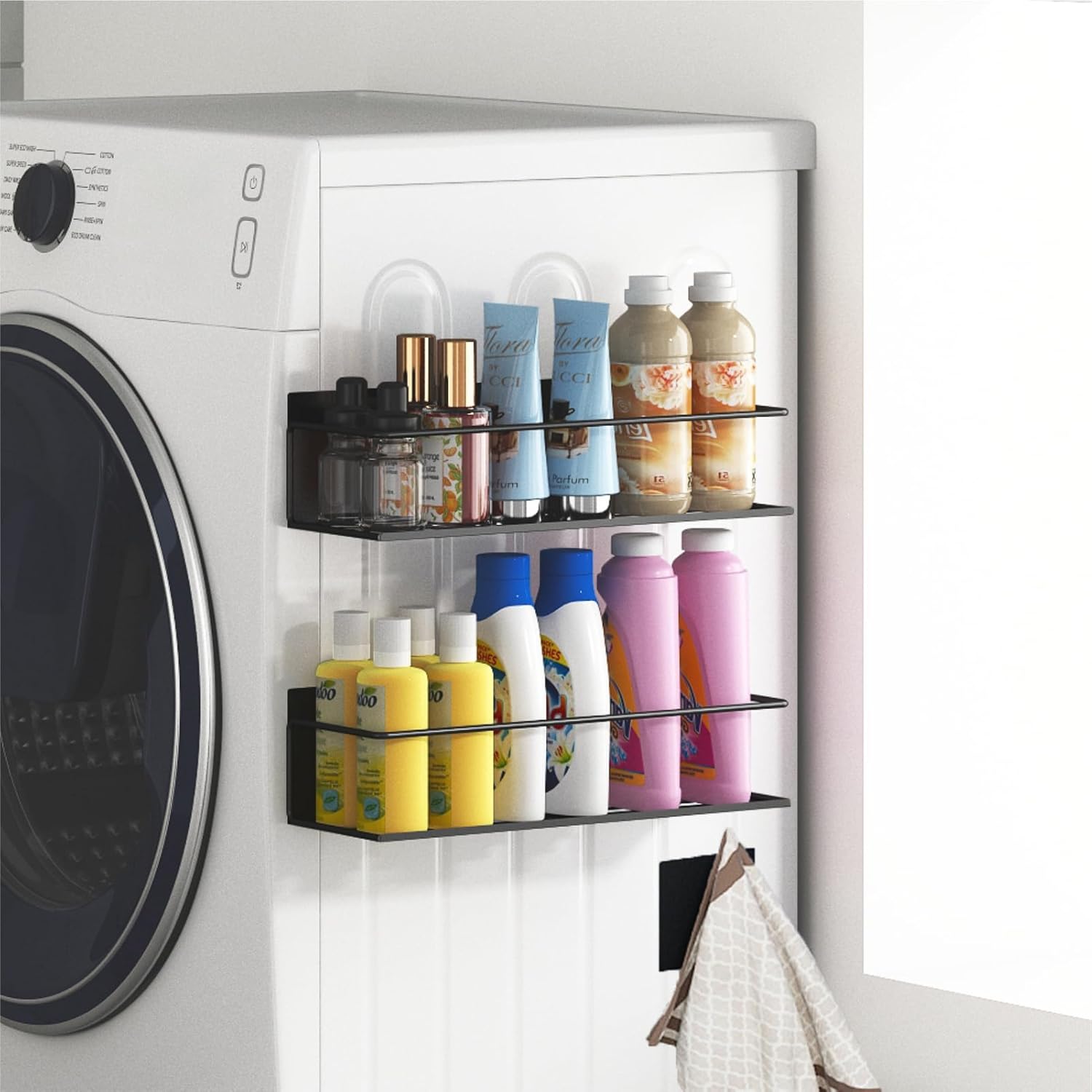 Magnetic spice rack for refrigerator, magnetic fridge shelf for kitchen, magnetic shelf for fridge space saving black 4 pack with magnetic paper towel holder - view 6