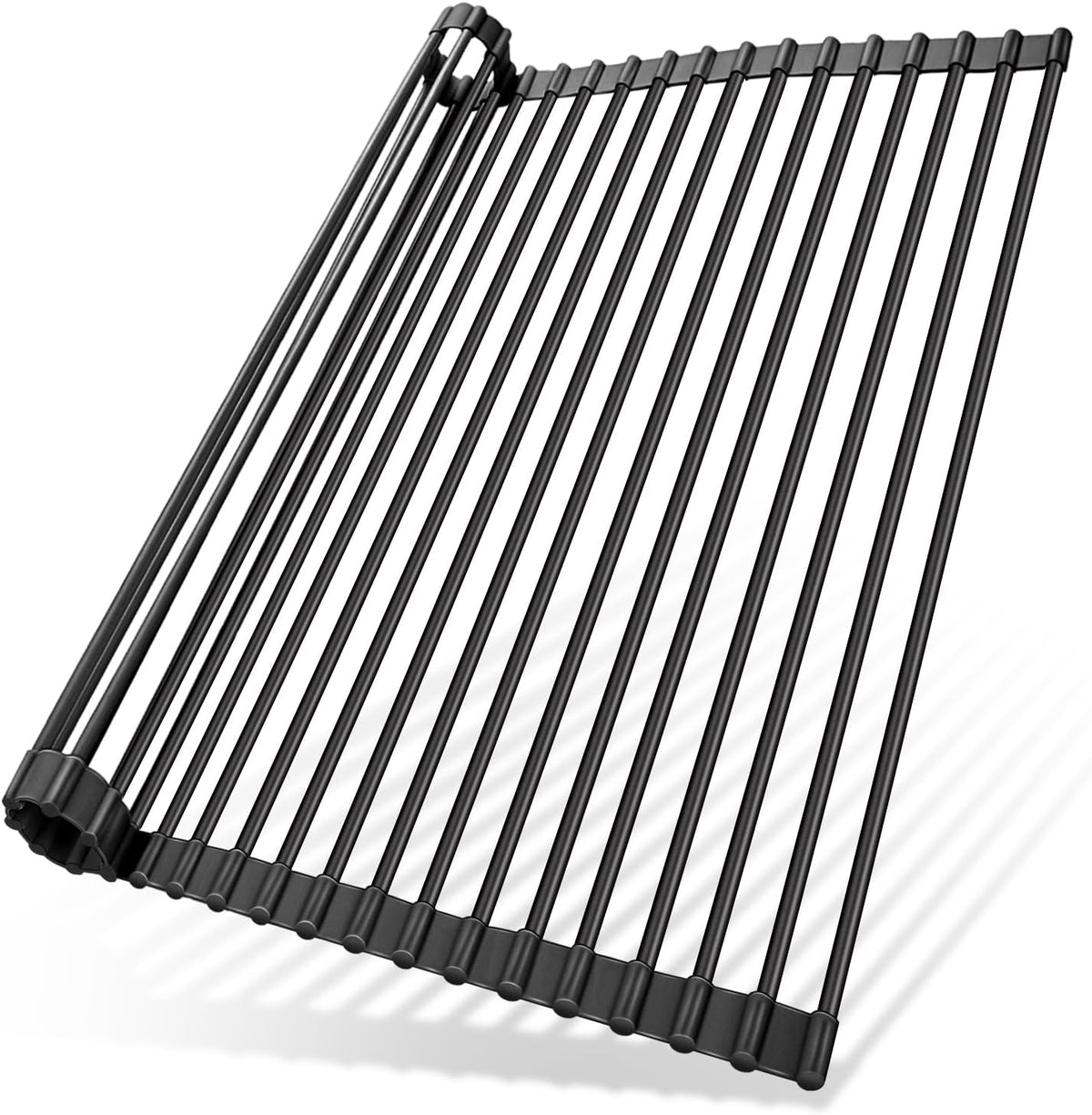 Over The Sink Dish Drainer Drying Rack, 17.6" W x 15.4" L Roll Up Dish Racks Kitchen Sink Organizer Silicone Wrapped Large in Sink Dish Drying Rack Foldable Rolling Drain Mats Anti-Slip - view 7
