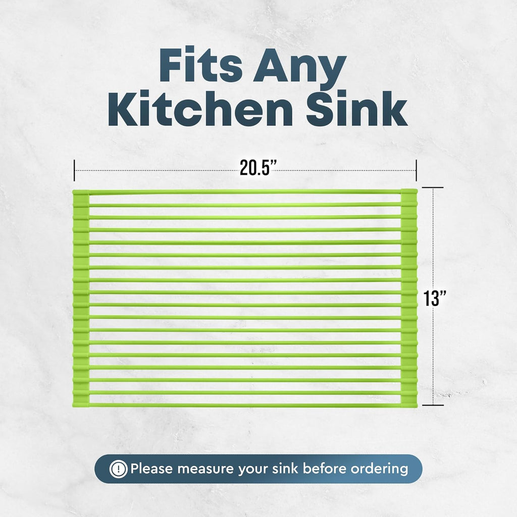Zulay Kitchen Large Roll Up Dish Drying Rack - Heavy Duty Silicone Wrapped Steel Rods Over Sink Dish Drying Rack - Versatile Roll Up Sink Drying Rack & Trivet - Green,20.5 inches x 13 inches - view 5