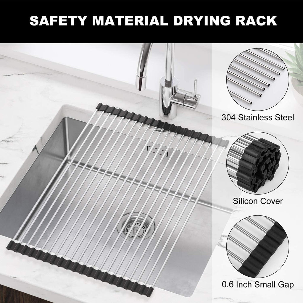 SunCleanse Roll Up Dish Drying Rack, Over The Sink Dish Drying Rack Kitchen Rolling Dish Drainer, Foldable Sink Rack Mat for Kitchen Sink Counter (17.8"x11.8") | Kitchen counter mat, rolling design, stainless steel, multipurpose, space-saving and stable - view 4