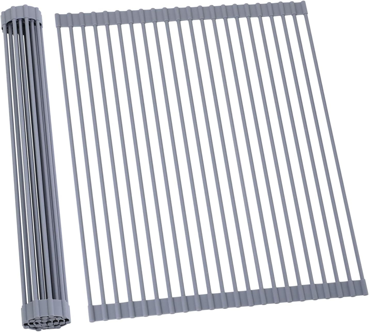 Over The Sink Dish Drainer Drying Rack, 17.6" W x 15.4" L Roll Up Dish Racks Kitchen Sink Organizer Silicone Wrapped Large in Sink Dish Drying Rack Foldable Rolling Drain Mats Anti-Slip - view 4