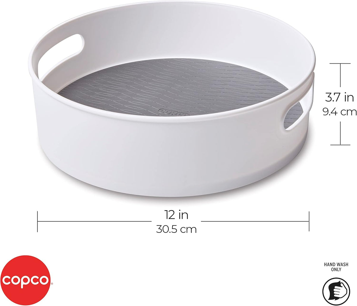 12 inch non-skid lazy susan turntable organizer for cabinet, kitchen, pantry, bathroom - smooth-glide rotating storage with raised rim and handles - view 2