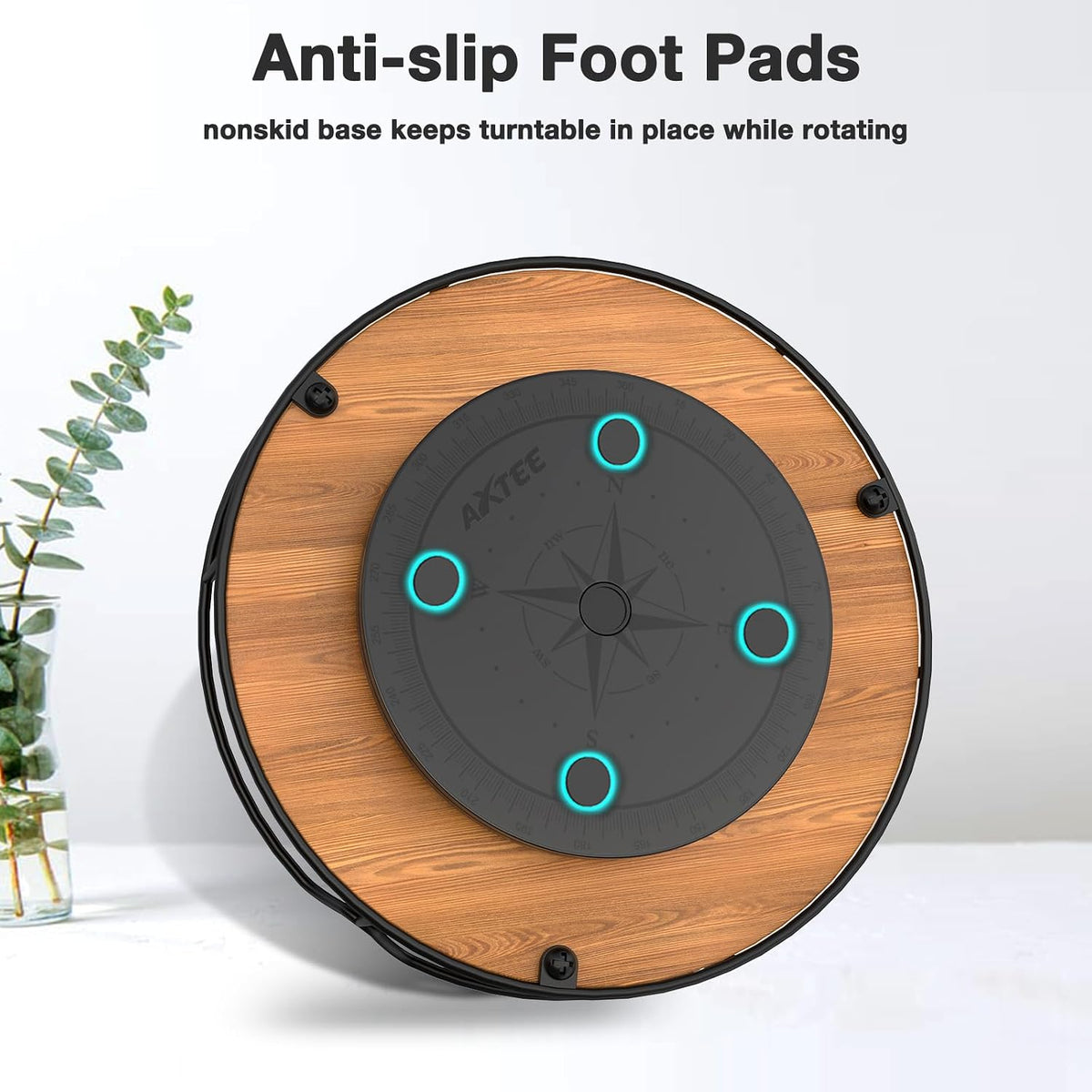 Lazy susan turntable organizer for cabinet pantry kitchen countertop refrigerator cupboard, pine wood, 9", carbonized black - view 5
